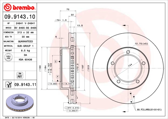 A.B.S. 09.9143.11 BREMBO COATED DISC LINE Bremsscheibe