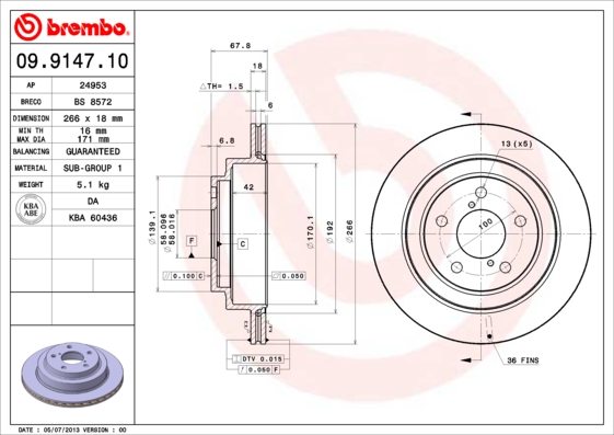A.B.S. 09.9147.10 BREMBO Bremsscheibe