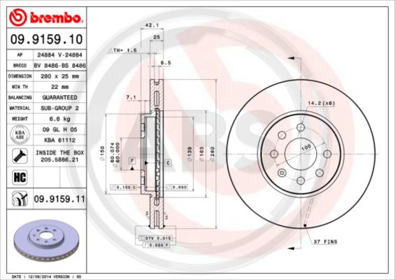 A.B.S. 09.9159.11 Bremsscheibe