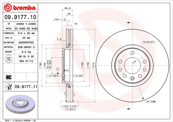 A.B.S. 09.9177.11 BREMBO COATED DISC LINE Bremsscheibe