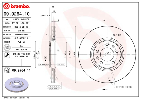 A.B.S. 09.9264.11 BREMBO COATED DISC LINE Bremsscheibe