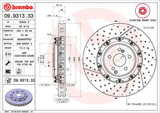 A.B.S. 09.9313.33 BREMBO TWO-PIECE FLOATING DISCS LINE Bremsscheibe