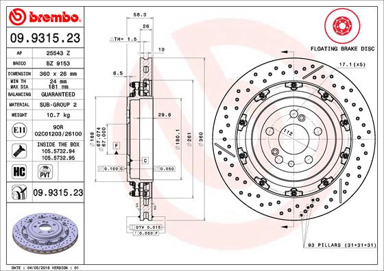 A.B.S. 09.9315.23 BREMBO TWO-PIECE FLOATING DISCS LINE Bremsscheibe