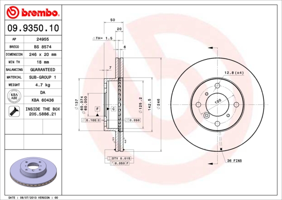 A.B.S. 09.9350.10 BREMBO Bremsscheibe