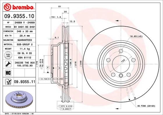 A.B.S. 09.9355.11 BREMBO COATED DISC LINE Bremsscheibe
