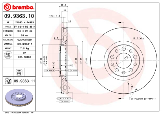 A.B.S. 09.9363.11 BREMBO COATED DISC LINE Bremsscheibe