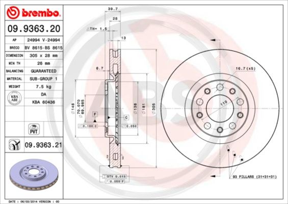 A.B.S. 09.9363.21 Bremsscheibe