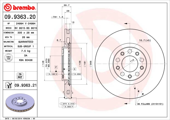 A.B.S. 09.9363.21 BREMBO COATED DISC LINE Bremsscheibe