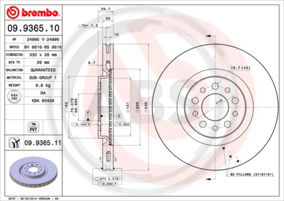 A.B.S. 09.9365.11 Bremsscheibe