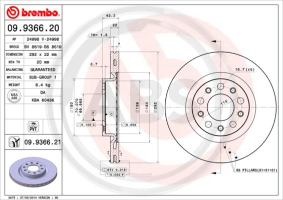 A.B.S. 09.9366.21 Bremsscheibe