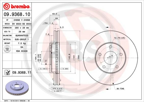 A.B.S. 09.9368.11 Bremsscheibe