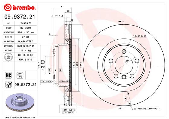 A.B.S. 09.9372.21 BREMBO COATED DISC LINE Bremsscheibe