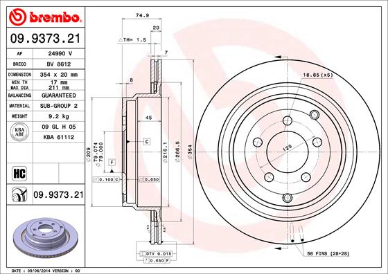 A.B.S. 09.9373.21 BREMBO COATED DISC LINE Bremsscheibe