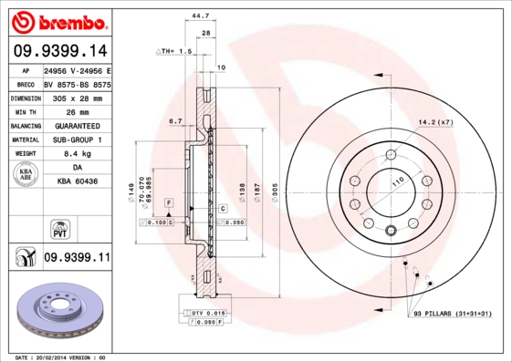 A.B.S. 09.9399.11 BREMBO COATED DISC LINE Bremsscheibe