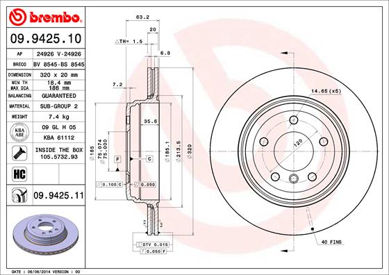 A.B.S. 09.9425.11 BREMBO COATED DISC LINE Bremsscheibe