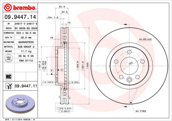A.B.S. 09.9447.11 BREMBO COATED DISC LINE Bremsscheibe