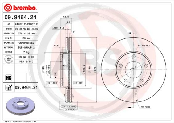 A.B.S. 09.9464.21 Bremsscheibe