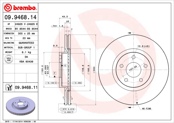 A.B.S. 09.9468.11 BREMBO COATED DISC LINE Bremsscheibe
