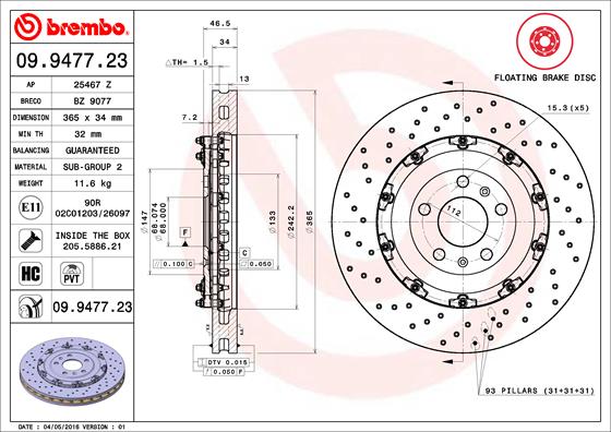 A.B.S. 09.9477.23 BREMBO TWO-PIECE FLOATING DISCS LINE Bremsscheibe
