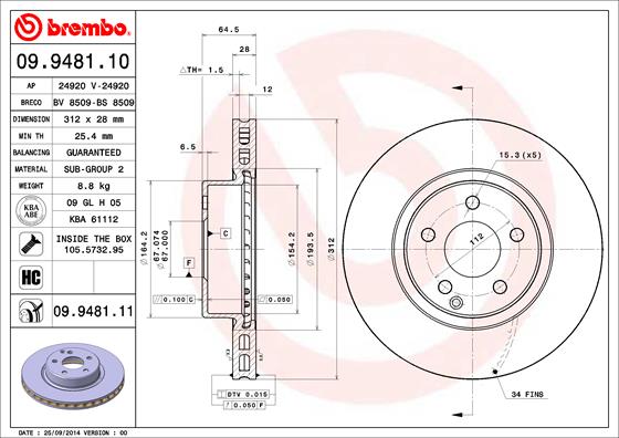 A.B.S. 09.9481.11 BREMBO COATED DISC LINE Bremsscheibe