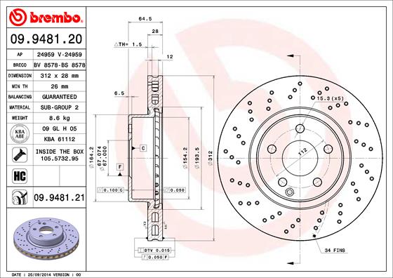 A.B.S. 09.9481.21 BREMBO COATED DISC LINE Bremsscheibe
