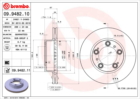 A.B.S. 09.9482.11 BREMBO COATED DISC LINE Bremsscheibe