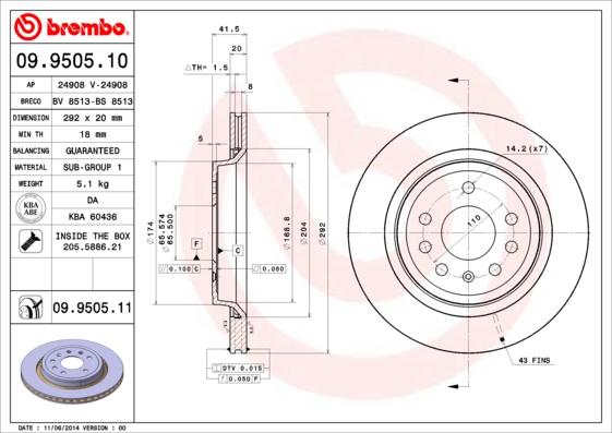 A.B.S. 09.9505.11 BREMBO COATED DISC LINE Bremsscheibe