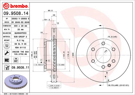 A.B.S. 09.9508.11 BREMBO COATED DISC LINE Bremsscheibe
