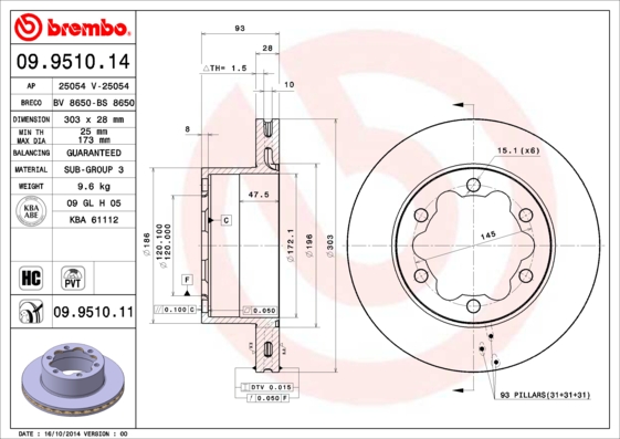 A.B.S. 09.9510.11 BREMBO Bremsscheibe