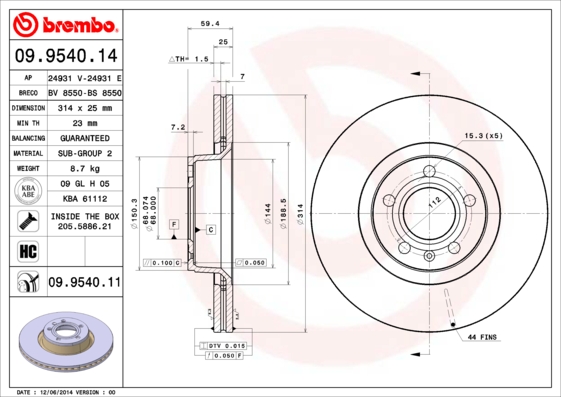 A.B.S. 09.9540.11 BREMBO COATED DISC LINE Bremsscheibe