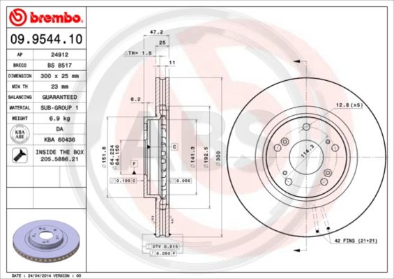 A.B.S. 09.9544.11 Bremsscheibe