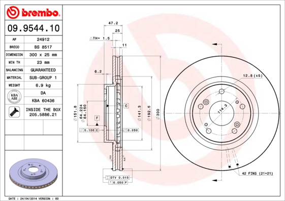 A.B.S. 09.9544.11 BREMBO COATED DISC LINE Bremsscheibe
