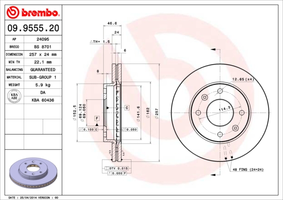 A.B.S. 09.9555.20 BREMBO Bremsscheibe
