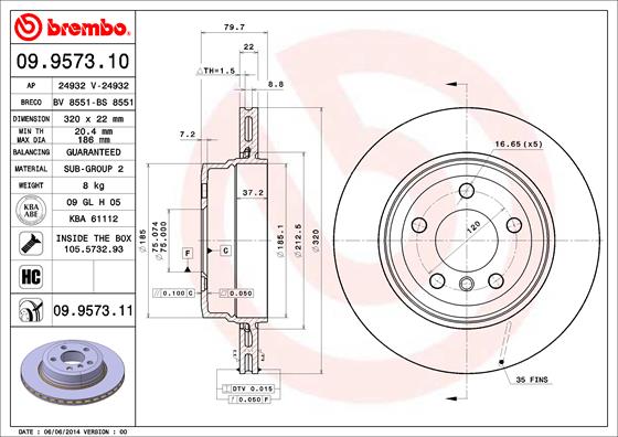 A.B.S. 09.9573.11 BREMBO COATED DISC LINE Bremsscheibe