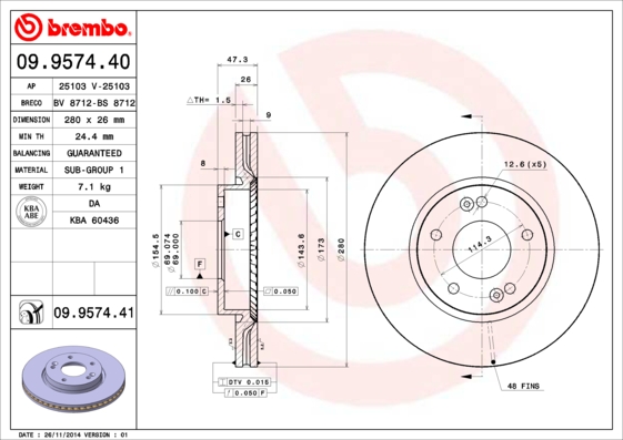A.B.S. 09.9574.41 BREMBO COATED DISC LINE Bremsscheibe