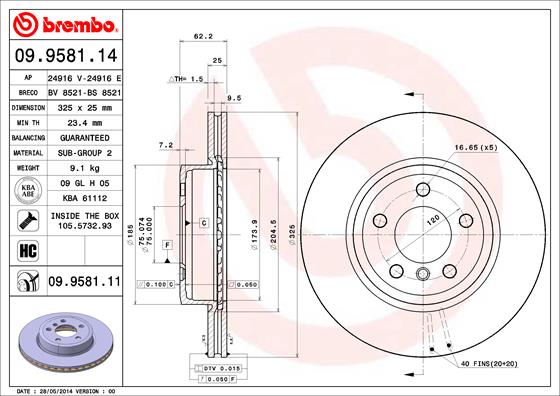 A.B.S. 09.9581.11 BREMBO COATED DISC LINE Bremsscheibe
