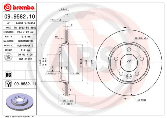 A.B.S. 09.9582.11 Bremsscheibe