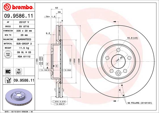 A.B.S. 09.9586.11 BREMBO COATED DISC LINE Bremsscheibe