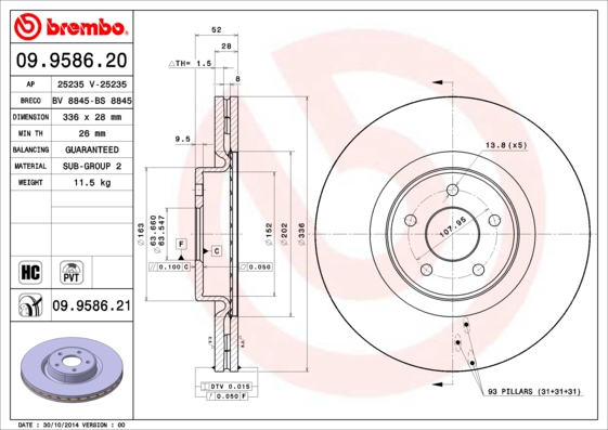 A.B.S. 09.9586.21 BREMBO COATED DISC LINE Bremsscheibe