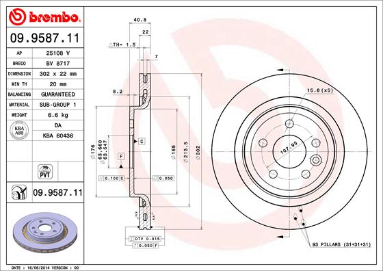 A.B.S. 09.9587.11 BREMBO COATED DISC LINE Bremsscheibe