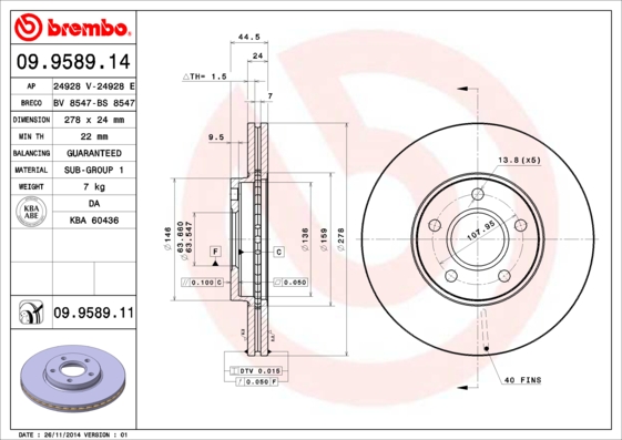 A.B.S. 09.9589.11 BREMBO COATED DISC LINE Bremsscheibe