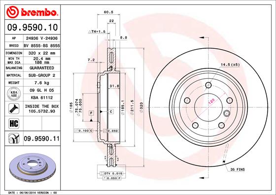 A.B.S. 09.9590.11 BREMBO COATED DISC LINE Bremsscheibe