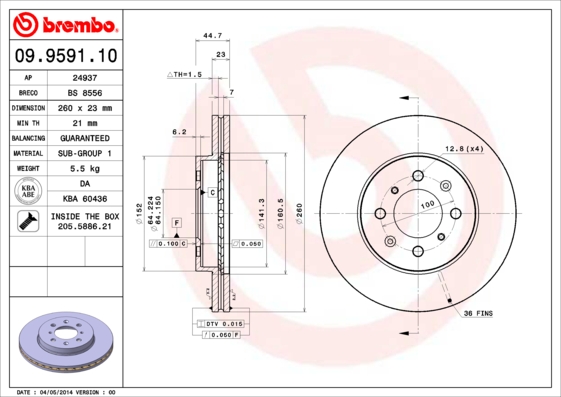 A.B.S. 09.9591.10 BREMBO Bremsscheibe
