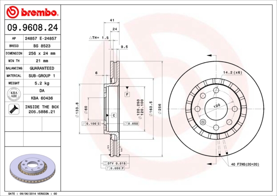 A.B.S. 09.9608.24 BREMBO Bremsscheibe