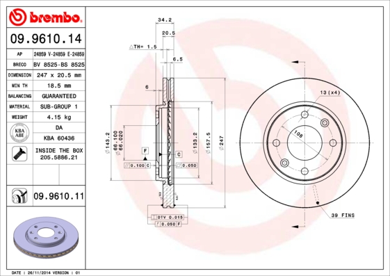 A.B.S. 09.9610.11 BREMBO Bremsscheibe