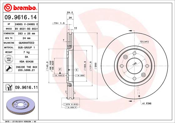 A.B.S. 09.9616.11 BREMBO COATED DISC LINE Bremsscheibe