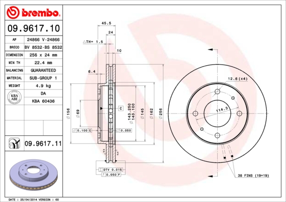 A.B.S. 09.9617.11 BREMBO COATED DISC LINE Bremsscheibe