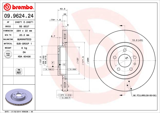 A.B.S. 09.9624.24 BREMBO Bremsscheibe