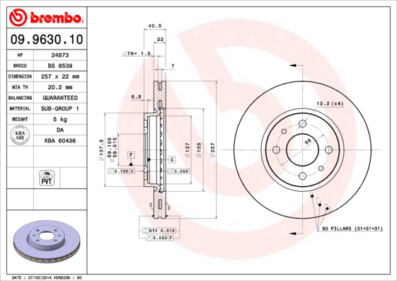 A.B.S. 09.9630.10 BREMBO Bremsscheibe
