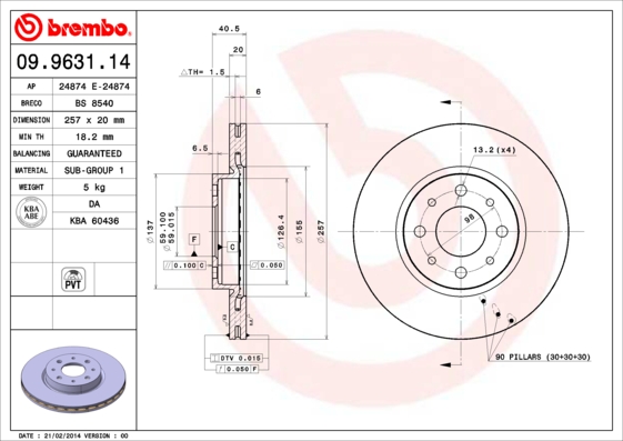 A.B.S. 09.9631.14 BREMBO Bremsscheibe